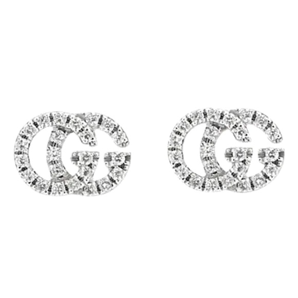 GUCCI Logo GG 14K White Gold Pave Diamond Earrings - Picture 3 of 13